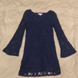 Blue Long Sleeve Lace Dress